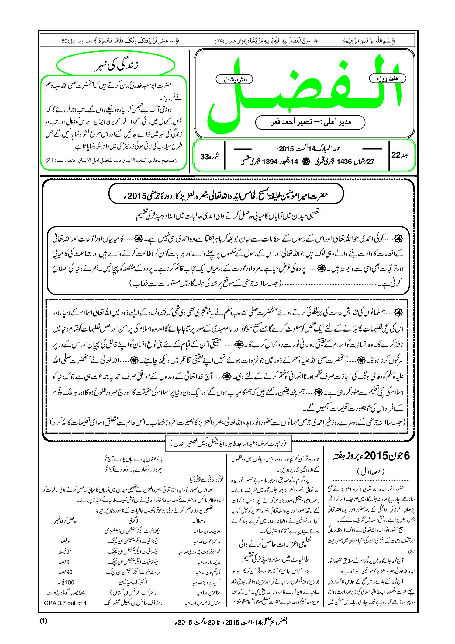 Photo of الفضل انٹرنیشنل 14؍ اگست 2015ء