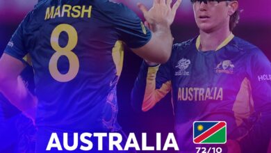 Photo of ٹی ٹوینٹی کرکٹ ورلڈکپ:سری لنکااورنیپال کا میچ بارش کی نذر،آسٹریلیا نے یکطرفہ مقابلہ میں نمیبیاکو9وکٹوں سے شکست دی